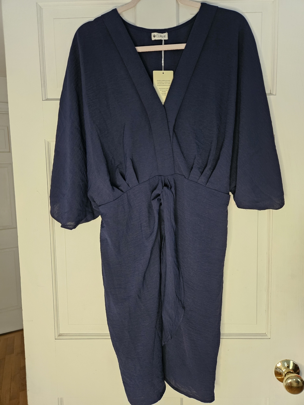 Cupshe Navy Wrap Midi Dress with Self-Tie#271